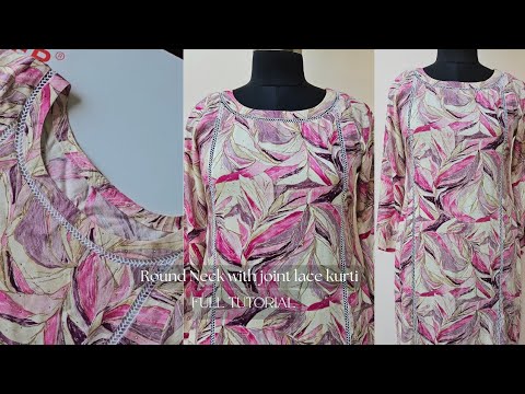 How to Make Round Neck with Joint Lace Kurti Designing Tutorial ✨️