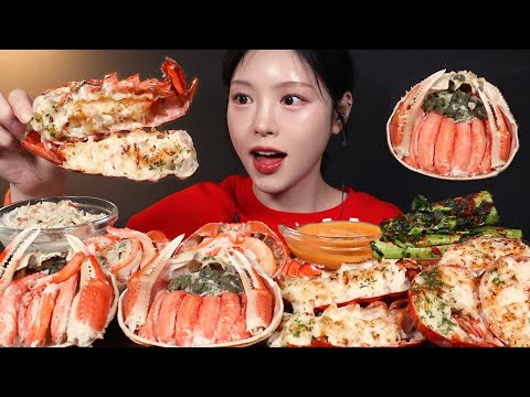 SUB)갑각류 파티!🦞랍스타 버터구이에 홍게 대게 먹방! 꿀조합 리얼사운드 Lobster & Crab Grilled In  Butter Mukbang Asmr