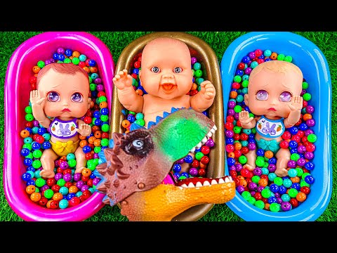 Rainbow Satisfying Video l ASMR Mixing M&M's Beads in Three Color BathTubs with Magic Relaxing Slime