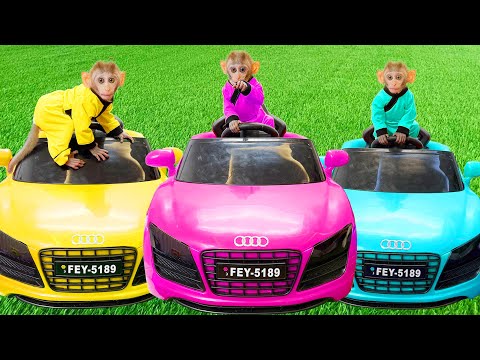 Monkey Baby BinBin takes ducklings colorful car of Amee