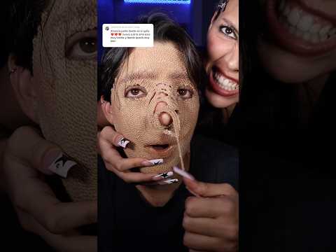 desmaquillando a mi novio y termina en tragedia 💀 #asmr #maquillaje #estambre #lana #yarn #makeup