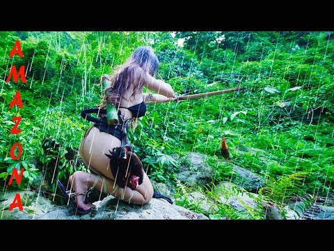 The Amazona girl Solo Camping in the rainforest- A treehouse weathered a major storm and rain - ASMR