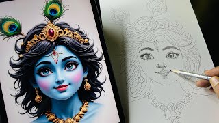 How to Draw Shree Krishna | Janmashtami Drawing | Krishna Outline Tutorial Step by Step | Free Hand