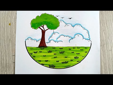 رسم سهل | رسم  منظر طبيعي | تعليم الرسم | رسم منظر طبيعي بالالوان الخشبية | رسم طبيعة | رسم  |  rsm