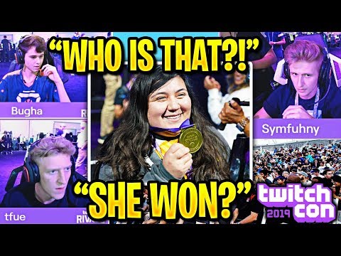 UNKNOWN GIRL *SHOCKS EVERYONE* WINNING TWITCHCON FORTNITE! vs TFUE BUGHA SYMFUHNY & MORE!