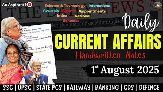 1st August 2025 || Daily current affairs || Handwritten notes || An Aspirant !