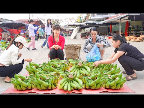 Harvest Ripe Bananas Goes To Sell At The Countryside Market - Cooking Dishes From Green Bananas