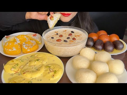 ASMR EATING RASGULLA,RASMALAI,KHEER,,GULAB JAMUN,KALA JAMUN,INDIAN SWEET *FOOD EATING VIDEOS*