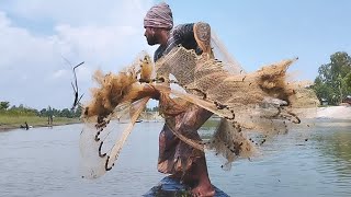 Village Fisher Cast Net Fishing Video | Traditional Cast Net Fishing in River (Part-2) #fishing