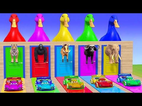 Long Slide Game With Cow Elephant Gorilla Hippopotamus Tiger - 3d Animal Game - Funny 3d Animals