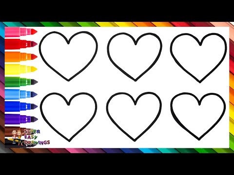 Draw and Color 6 Hearts ❤️🧡💛💚💙💜🌈 Drawings for Kids