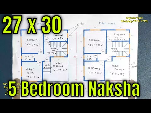 5 Bedroom 27x30 House Plan Design | 27x30 Home Map | 27x30 Ghar Ka Naksha | 27x30 Makan Ka Naksha