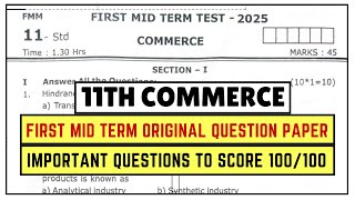 11th Commerce | First mid term original question paper 2025 | 1st mid term important questions 2025