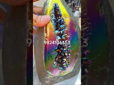 🌈🥰🤩👌 Rainbow Titanium Aura Quartz Geode Big Size A Gorgeous And Beautiful Rainbow Colour.