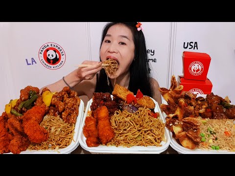 Eating The BEST Hot Sichuan Chicken From Panda Express! Honey Sesame Chicken & Noodles Mukbang ASMR