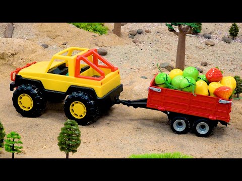 Caminhão , Caminhão de Lixo e trator | desenho animado de caminhão de brinquedo engraçado