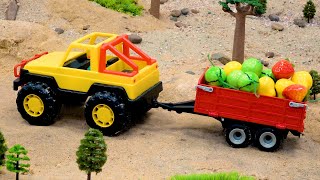 Caminhão , Caminhão de Lixo e trator | desenho animado de caminhão de brinquedo engraçado