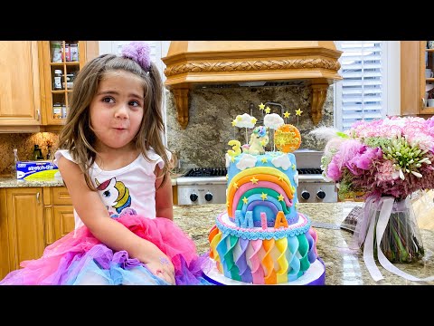 Nastya Exercises and eats Healthy food Mia & Mom's birthday surprises and sweets!