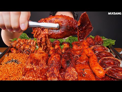 ASMR MUKBANG | SPICY SEAFOOD BOIL & MUSHROOMS 🦑 SQUID SAUSAGE EATING 직접 만든 버섯 해물찜 오징어 팽이버섯 소스 퐁당 먹방