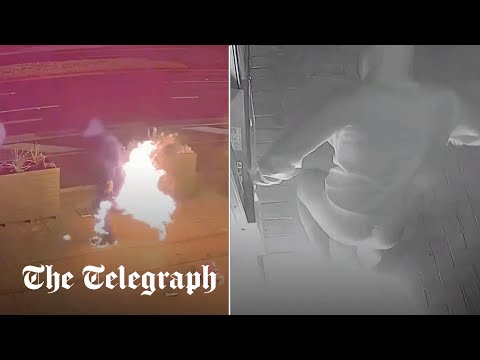 Moment arson suspect strips after setting trousers on fire