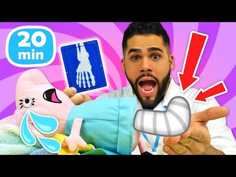 Peppa Pig e sua família. A perna da mama Pig quebrou. Chame a ambulância! Vídeo infantil.