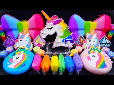 "Uinicorn" Slime. Mixing Makeup into clear slime! 🌈ASMR🌈 #satisfying #슬라임 (609)