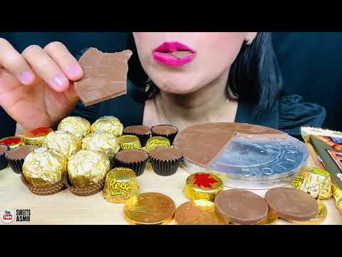 ASMR ASSORTED CHOCOLATES COINS, MINI REESES, FERRERO 누텔라 크레이프 롤 | LaniEats ASMR