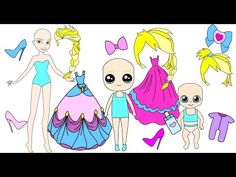 Paper doll Frozen Elsa Family with babies get dressed up- Paper Doll house
