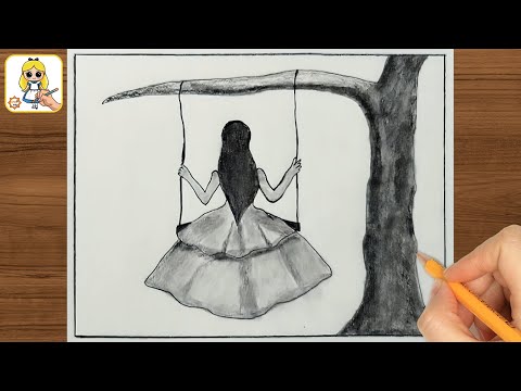 Girl Sitting on a Swing Easy Pencil Drawing || How to Draw a Girl on Swing || Pencil Sketch