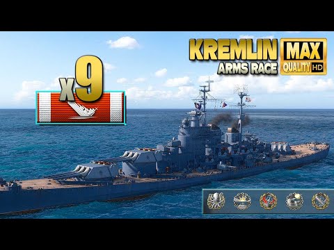 Powerful battleship Kremlin with 4k base XP game   World of Warships