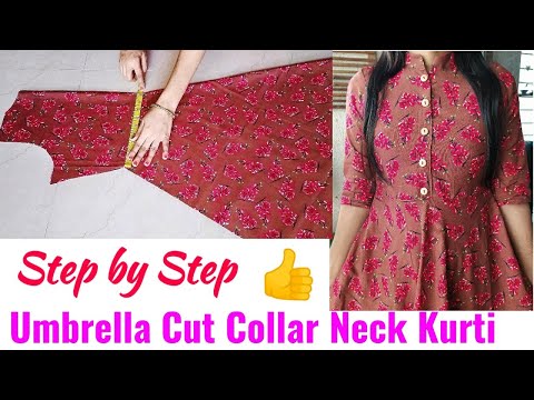 Umbrella Cut Collar Neck Kurti Cutting and Stitching / Umbrella Cut Kurti/Gown Cutting and Stitching