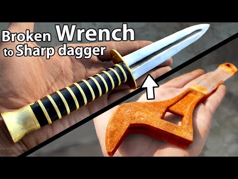 Turning a Broken & Rusty WRENCH into a good looking Dagger - FORGING