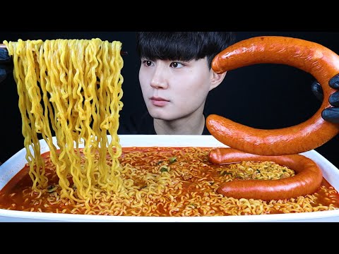마라탕면4개 킬바사소세지 리얼사운드 먹방ASMR MUKBANG Spicy noodles Kielbasa sausage 辛い麺 ソーセージ Sosis eating sounds