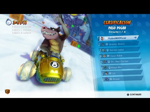 Crash CTR | Pista Paso Polar | Termino en Primer Lugar con Dingo Dile | Dificultad Dificil
