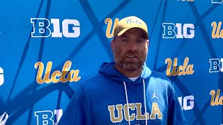 UCLA defensive coordinator Colin Hitschler addresses media after spring practice No. 14