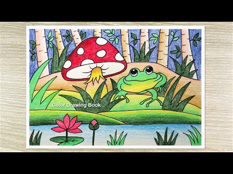 How to draw a simple scenery for beginners, Frog Drawing for Beginners