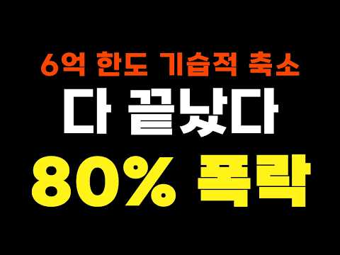 6억 한도 기습적 축소 '다 끝났다', 80% 폭락!!
