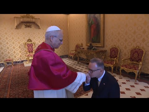 YouTube video thumbnail: Pope Leo Receives the President of Poland his Final Official Visit as Head of State