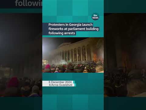 Protesters launched fireworks in Georgia at the parliament building in Tbilisi. #itvnews