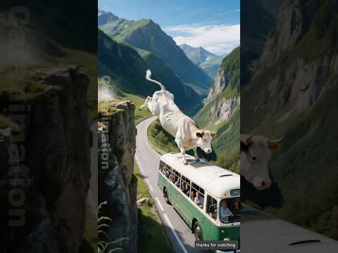 Cow saves bus from getting crushed under a rock 😭 #ai #cow #bus
