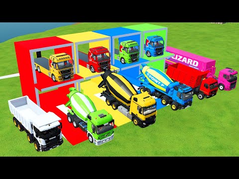 TRANSPORTING EXCAVATOR, DUMP TRUCK, BULLDOZER, POLICE CARS TO GARAGE WITH MAN TRUCK - FS22