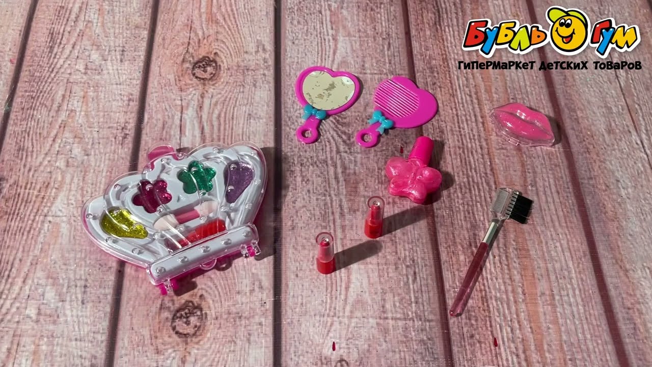 Набор детской косметики Милая леди футляр корона тени с блестками помадой и лаком - видео