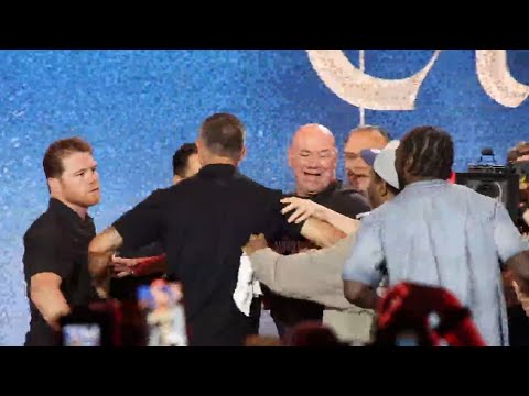 Canelo SHOVES Crawford & BRAWL ERUPTS during HEATED FACE OFF in front of Dana White