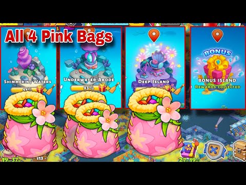 All 4 Pink Bag Shimmering Waters, Underwater Abode, Deep Island,Bonus Island, Family Island Pink Bag