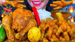 ASMR SPICY CHICKEN FEET CURRY, WHOLE CHICKEN CURRY, EGG CURRY, RICE MASSIVE Eating Sounds