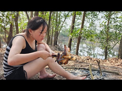 Grilled chicken to eat outdoors | alone in the rainforest | survival and skills  #survivalcooking