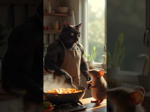 Two Friends, a Cat And a Mouse, Are Cooking Together | #mrh_rasel #cat #mouse #friendship #shorts