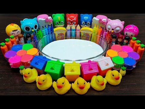 RAINBOW CLAY ! Mixing random things into homemade slime ! Satisfying slime videos !!!