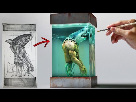How To Make Mad Scientist's Shark Man Diorama / Polymer Clay / Epoxy resin