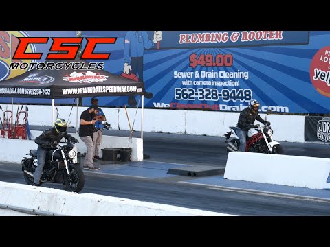 Drag racing the CSC Motorcycles RE3 SG400 and the Haylon RZ3